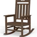 Oversized Outdoor Rocking Chair, HDPE All Weather Resistant Rocking Chairs for Patio, High Back Porch Rocker Chair, 380lbs Weight Capacity, Brown