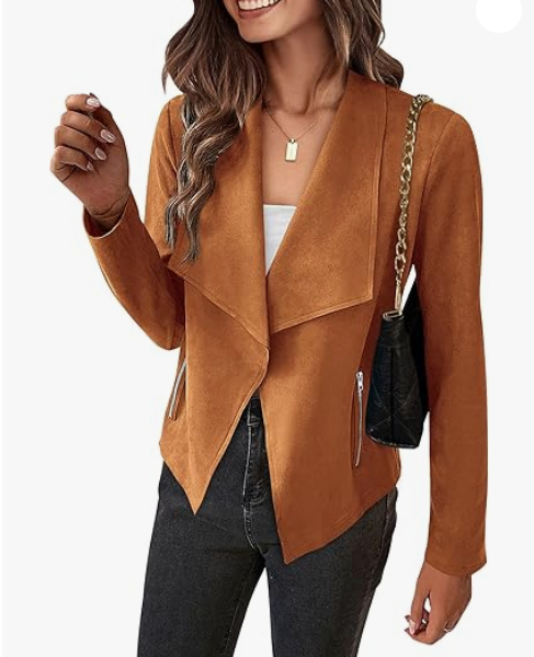 PRETTYGARDEN Women's Faux Suede Jackets 2026 Fashion Fall Clothes Long Sleeve Open Front Cropped Coat Outwear, M