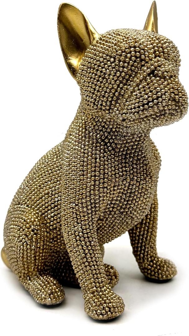 FUNSXBUG 6.5 Inch Resin French Bulldog Statue Dog Figurines Sculpture Collectibles Home Office Desktop Decor Outdoor Garden Display Decoration (Gold)