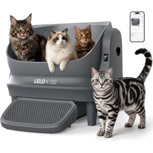 Self Cleaning Litter Box, Open Top 105L Automatic Litter Box for Multiple Cats, App Control, Safety Sensor, Anti-Pinch, Includes Liner - Gray