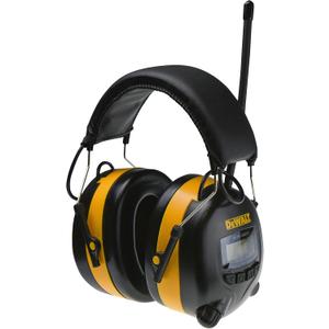DEWALT DPG15 Hearing Protection Earmuffs with AM/FM Radio, LCD Display, 8 Presets, 3.5mm Aux, NRR 25dB