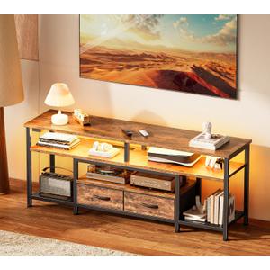 Huuger TV Stand for 55 60 Inch TV, Entertainment Center with Power Outlets and LED Lights, 54 Inch TV Console for Living Room, Media Console with Drawers and Shelves, Rustic Brown, 8778FC