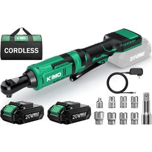 KIMO 20V Cordless Ratchet Wrench 3/8, 89Ft-lbs 400RPM Electric Ratchet Wrench Set w/Variable Speed, 2x2.0Ah Battery Power Ratchet Wrenches, 7Sockets, 3/8"to1/4" Adapter, 3"Extension Bar, Fast Charger