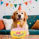 Dog Birthday Cake Toy 5.9", Larger Plush Dog Gift with Electronic Music Box, Plays Happy Birthday Song & Puppy Bark Melody, Party Decoration for All Breeds Dogs, Pink