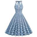 Women 50s Vintage Polka Dot Halter Cocktail Swing Dress with Pockets Notch Lapel 1950s Retro Rockabilly Prom Dresses 60s 50's Style Audrey Hepburn Dress Fit Flared A Line Pin Up Dresses Halter-Blue, Small