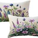 Watercolor Wildflowers Lumbar Pillow Covers 12 x 20 Inch Purple Flower Botanical Throw Cushion Case 2Pack Rustic Farmhouse Spring Summer Holiday Decoration for Sofa Patio Porch(Purple)
