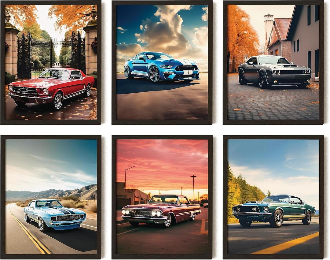 97 Decor Muscle Car Wall Art Vintage Race Car Posters for Boys Bedroom, Classic Car Prints for Mens Room, Retro Auto Pictures, Antique Vehicle Artwork (8x10 Unframed)