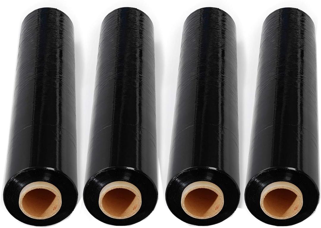 PackageZoom 4 Rolls 18 inch x 1500 Feet Stretch Wrap 80 Gauge Heavy Duty Shrink Film, Extra Strong 18 inch Black Hand Stretch Wrap, Pack of 4 Rolls