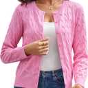 GRACE KARIN Womens Long Sleeve Button Up Cable Knit Cardigan Lightweight 2026 Crewneck Button Down Sweaters for Women (Large, Pink)