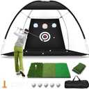 Golf Net, 10x7FT Home Golf Hitting Aids Equipment with Foldable Tri-Turf Mat for Backyard Driving Chipping Swing with Training Target/Balls/Tee for Outdoor Indoor, Gifts for Men Him Dad Boys Golfers