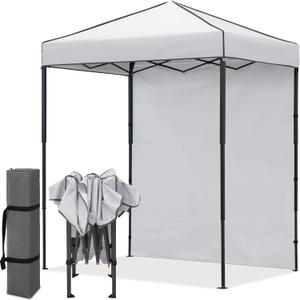 EAGLE PEAK 6x4 Instant Pop Up Canopy Tent with 1 Sidewall, White | Small Portable Canopy with Carry Bag, Lightweight Pop Up Outdoor Tent for Beach, Camping & Sports, Easy Setup, Ultra Compact, One Wall