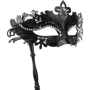 Hoshin Masquerade Mask with Stick, Mardi Gras Deecorations Venetian Masks for Womens (Black)