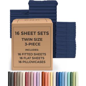 Bulk Case Pack of 16 Sheet Sets - Twin Size Sheet Sets - Navy Blue