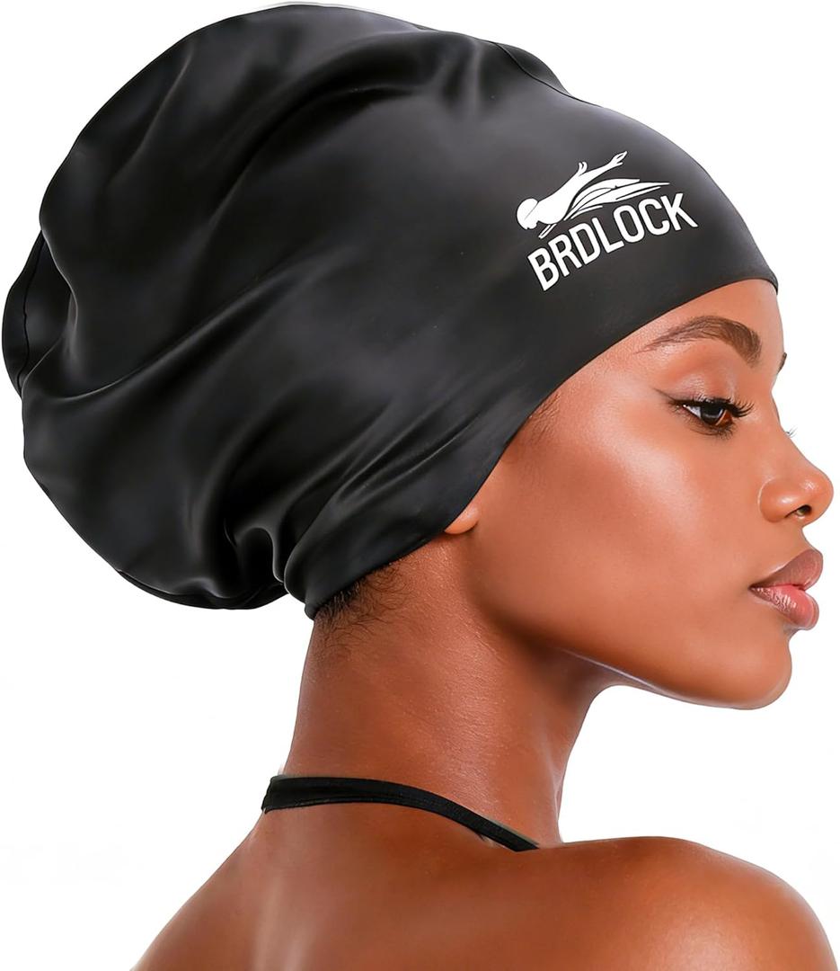 Extra Large Swim Cap for Long Hair and Braids, Swimming Cap for Women Dreadlocks Thick Curly Hair Waterproof Silicone Swim Caps Keep Your Hair Dry (Black)