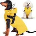Lukovee Dog Raincoat - Waterproof Rain Jacket with Harness & Removable Hood, Reflective Double Layer Dog Rain Coat Poncho for Small Medium Large Dogs Puppy (S, Yellow)