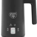 GreenLife Ceramic Electric Milk Frother, 10oz, 4-in-1, Auto Hot and Cold Foam, Dense and Light Foam, PFAS Free, Cordless Milk Warmer and Steamer for Latte, Coffee, Black