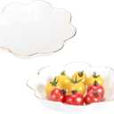 Porcelain Serving Dish,Ceramics Flower Relish Tray with Metallic Rim,Serving Bowls for Wedding,Party Perfect for Small Cereal, Pasta, Salad, Candy and Snacks White 6.6 inch (2pc-6.6 inch)