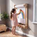 21 Inch Wooden Easel Paper Roll Holder Wall Mount with Drawing Board Storage Shelf Painting Paper Roll Butcher Papers Dispenser for Home Playroom Office School, 29.5 x 21.6 x 3.9 inches