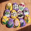 12 Pcs Spring Flower Felt Ornaments for Tree 3D Yellow Purple Flower Tree Decoration Easter Egg Embroidery Hanging Decorations 3.14 Inch Spring Floral Tulip Felt Baubles for Party Decor
