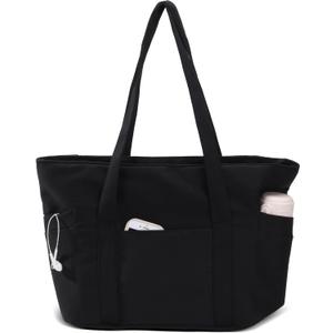 CTWWFS Tote Bag for Women, Travel Essentials Large Tote Bag with Zipper, Top Handle Handbag for Travel, Work (Black)