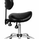 Saddle Stool with Back Support Ergonomic Esthetician Chair, Black, Without Foot Ring