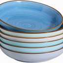 Y YHY 8.5'' Pasta Bowls Set of 6, 30 oz Ceramic Shallow Salad Bowls, Large Serving Soup Bowls Pasta Plates, Microwave & Dishwasher Safe Dinnerware Valentine's Day Gift, Gradient Blue