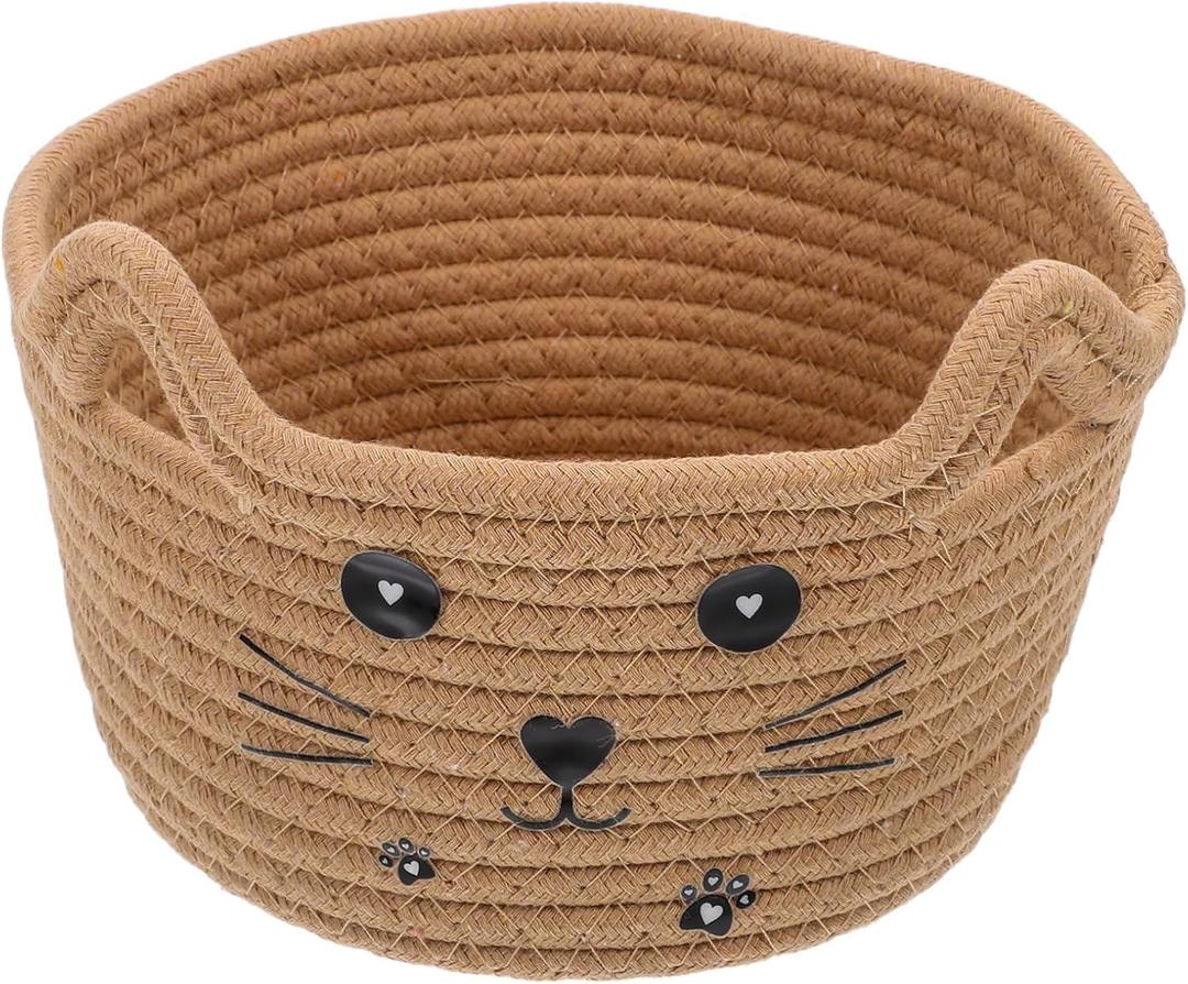 Cat Style Cotton Rope Basket Hand Woven Organizer for Sundries Cute Design for Home Decor for Pet Lovers