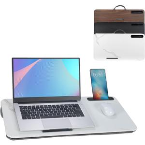 Portable Laptop Desk Fits Up to 16 Laptops, with Tablet Slot, Built-in Cushion, Great for Home & Office,Lap Desk for Laptop,Lap Desk with Cushion (White Marble, Large)