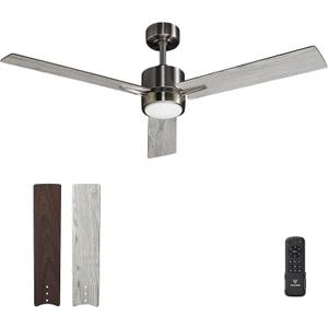 Ceiling Fan 52'' with Light: Modern Remote Control Fans Downrod Mounted - Quiet Reversible DC Motor - Light Memory Function for Outdoor Indoor