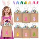 Domensi 12 Pcs Easter Tote Bag Set with Bunny Headband Reusable Jute Easter Burlap Totes, 6 Bunny Ears Headband for Kids, Bulk Bags for Egg Hunt Candy Party Favors, Spring Hunting Daily Use