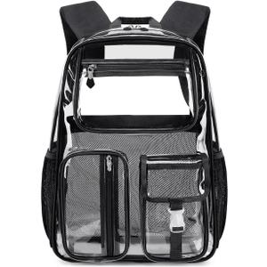 Cusangel Heavy Duty Clear Backpack Clear BookBag,16 x11 x5inch TPU Large Capacity See Through Backpack for Sport Events,Travel (Black)