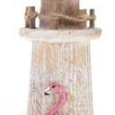 CoTa Global Flamingo Beach Lighthouse Decor - Handmade and Crafted Wooden Lighthouse Decoration with Sea Shells, Decorative Beach Style Tabletop Centerpiece, Nautical Themed Home Decor - 8.5 Inch