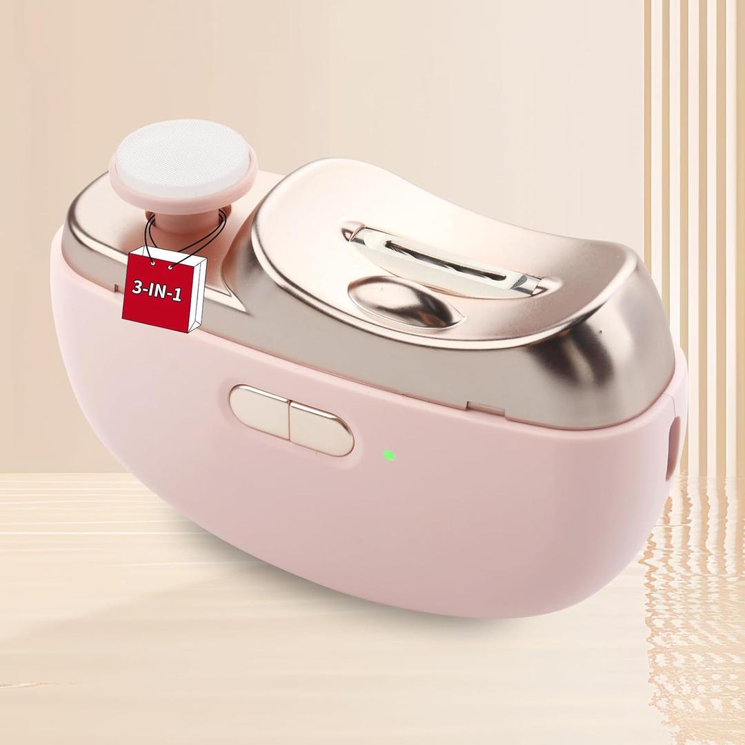 Electric Nail Clipper with LED Light - 3in1 Baby Nail Trimmer Electric for Finger, Automatic Electric Nail Clipper with Polishing, Gift for Adult and for Senior, Pink