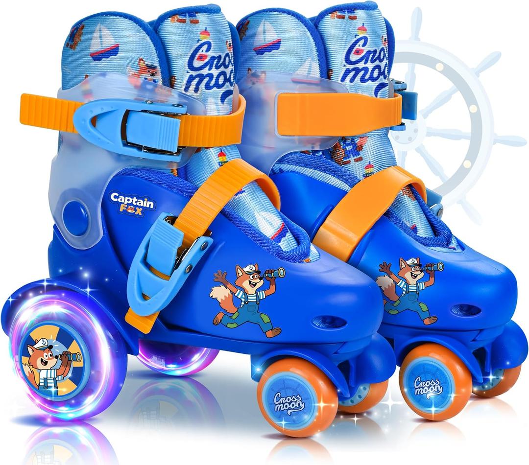 Adjustable Beginner Skates for Kids  Light-Up Wheels, Fun Tractor Design for Girls, Boys, Toddlers (X-Small (6.5C10C US), Captain Fox)