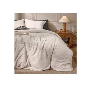 RUVANTI 100% Cotton Waffle Weave King Duvet Cover Set - Pre-Washed Soft Cozy Textured Bedding, 3-Piece, 8 Corner Ties, Breathable, Linen (Stripe)