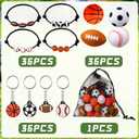 Nosiny Sportball Party Favors - 108 Pcs Bulk Set Including 36 Keychains, 36 Stress Balls & 36 Charm Bracelets for Team Birthday Parties