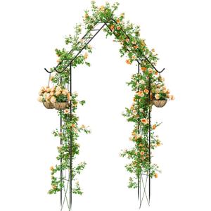 Garden Arch Arbor Trellis for Climbing Plants Outdoor 8.5Ft Metal Arch Trellis with Hooks Wedding Arch Backdrop Stand for Christmas Ceremony Party Backyard Decorations Pergola, Black