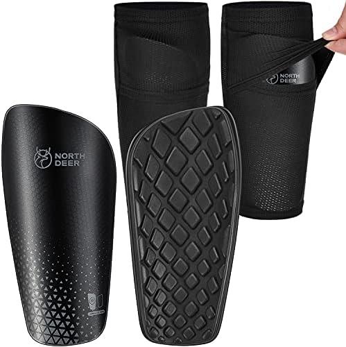 Northdeer Soccer Shin Guards for Kids Adults. Sleeves with Optimized Insert Pocket - Protective Soccer for Boys Girls Men S