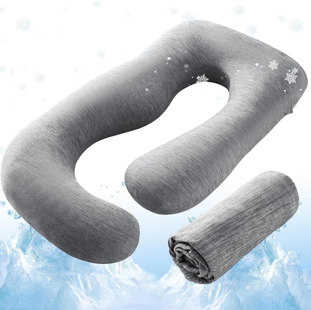 Sasttie Cooling Pregnancy Pillow Cover, 57-inch U Shaped Pregnancy Pillow Case, Fits 55 to 57 Inch Maternity Pillow, Grey (No Pillow Insert) (Gray)