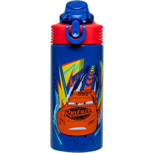 Zak Designs Disney Pixar Cars Sage Kids Water Bottle For School or Travel, 14oz Stainless Steel Water Bottle With Straw, Handle, and Leak-Proof, Pop-Up Spout Cover (Lightning McQueen)