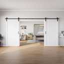 SmartStandard 84 x 96 in (Double 42x96 Door) White Barn Door with 14FT Sliding Hardware Kit & Handle, Pre-Drilled Ready to Assemble, Waterproof PVC Coating, H-Frame