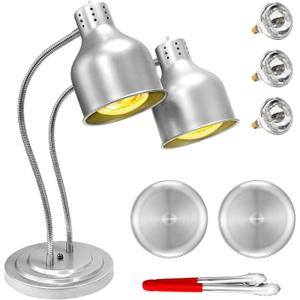 Original Food Heat Lamp, 500W Commercial Silver Food Warmer Light with 3 Bulbs, Adjustable and Flexible Buffet Heating Lamp for Catering, Restaurant, Party (Includes Plates & Tong)