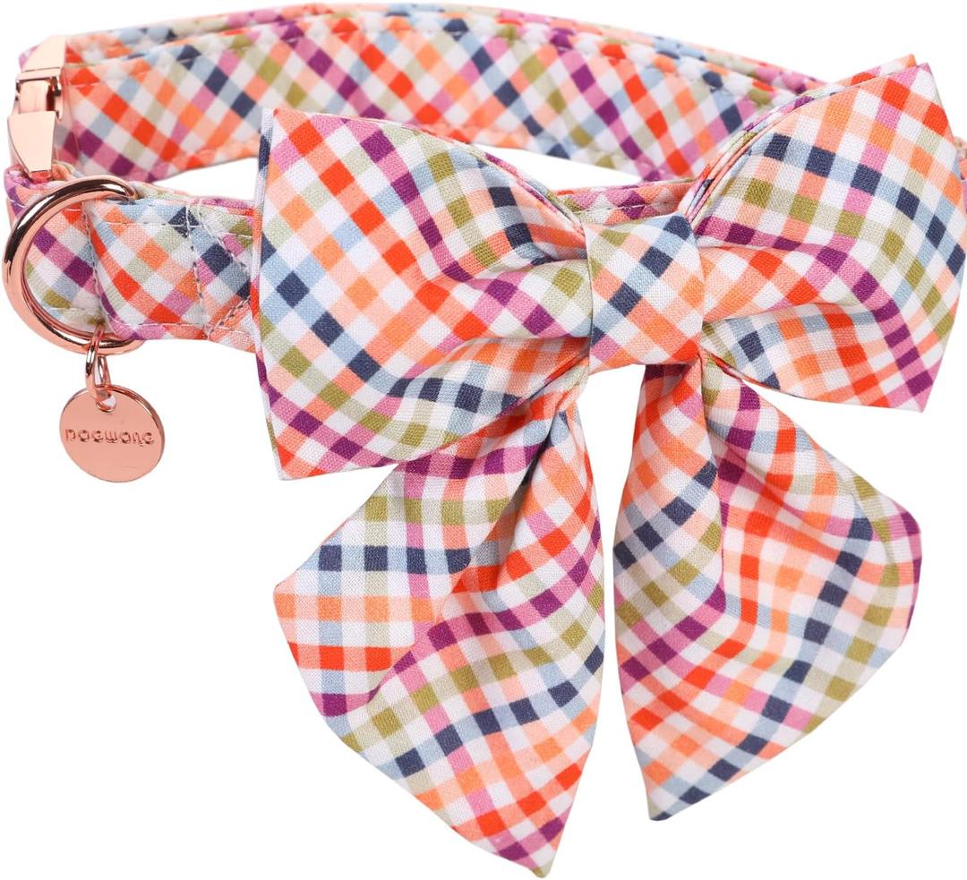DOGWONG Fall Dog Collar with Removable Cute Bow Tie Adjustable Pet Collars - Soft Comfy Cotton Halloween Themed Pet Collar, Fall Dog Collar for Small Medium Large Dogs (K)