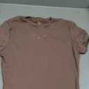 YEOREO Women Fitted Workout Tops Short Sleeve Double Lined Basic Y2K Going Out Crew Neck Compression Crop Top (Small, Brown)