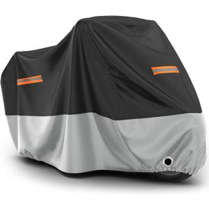 Favoto Motorcycle Cover Waterproof Outdoor - All Season Sun Protection with Lock-Holes Rain Snow Windproof Dustproof Universal Fit Motorbikes Vehicle Moped Cover, 96.5" x 41" x 50" (Black & Silver)