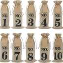 HRX Package 10pcs Burlap Wine Bags with Tags for Blind Wine Tasting, Numbered Hessian Cloth Glass Bottle Gift Bags for Christmas Wedding Party Decoration