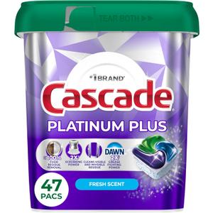 Cascade Platinum Plus Dishwasher Pods, Dishwasher Detergent, Dish Detergent Soap, Fresh, 47 Count