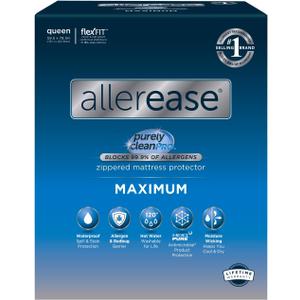 AllerEase Maximum Waterproof Allergy Zippered Mattress Protector, Queen