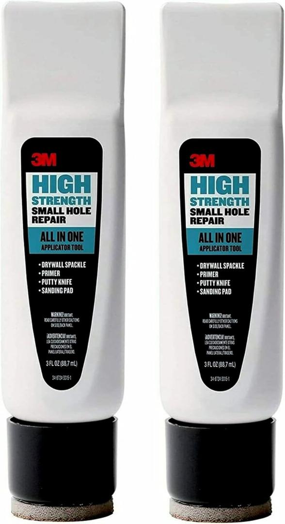 3M Small Hole Repair High Strength, All in One Applicator Tool, Pack of 2, Quick and Easy Repair for Nicks and Nail Holes, Includes Putty Knife, Spackle, and Sanding Pad For Wall Repairs (SHR-AIO-2-SIOC)