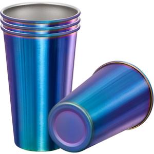 MEWAY 4 Pack 24oz Stainless Steel Pint Cup,Healthy Unbreakable and Stackable,Metal Drinking GlassesBeer GlassesRainbow
